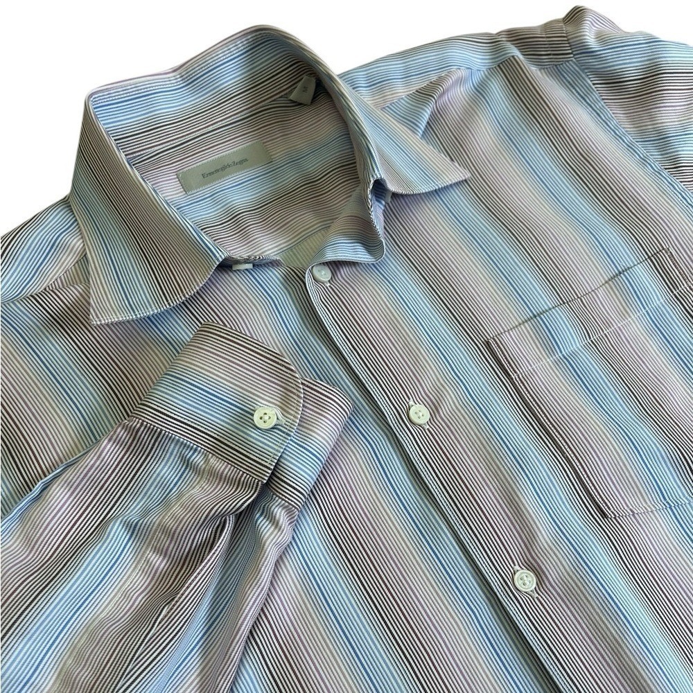 Ermenegildo Zegna Dress‎ Shirt Men Med Made in Italy Multicolor Micro Stripe